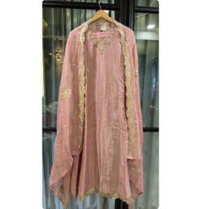 Pink and golden three piece kurti set